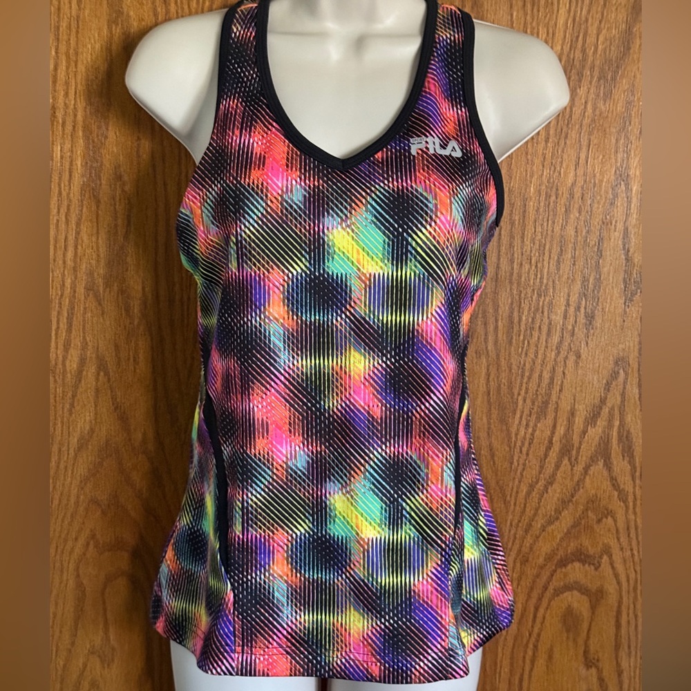 Fila Sport Multicolor Tank Top Shelf Bra Racerback Workout Fitness Women's Sz S